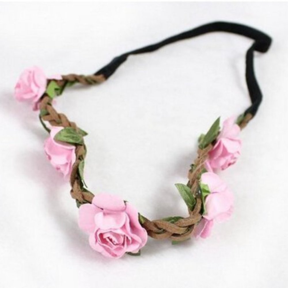 Love Flower Hair Wreath BOHO Floral Headband Pink